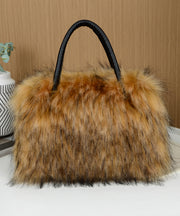Fashion Black Large Capacity Raccoon Hair Tote Handbag