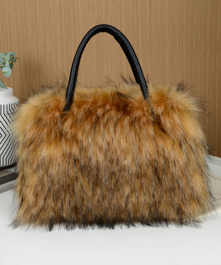 Fashion Black Large Capacity Raccoon Hair Tote Handbag