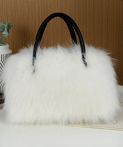 Fashion Black Large Capacity Raccoon Hair Tote Handbag