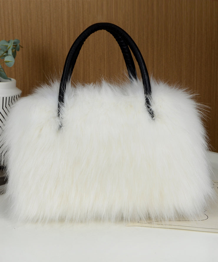 Fashion Black Large Capacity Raccoon Hair Tote Handbag