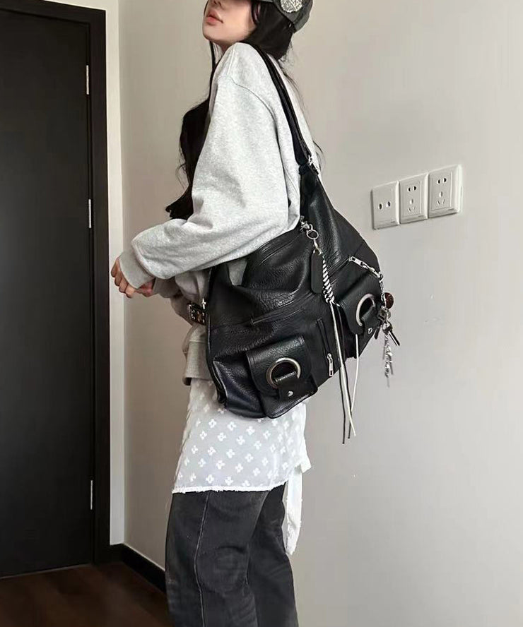 Fashion Black Large Capacity With Pockets Faux Leather Backpack Bag