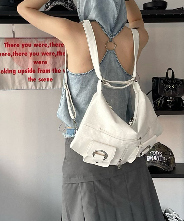 Fashion Black Large Capacity With Pockets Faux Leather Backpack Bag