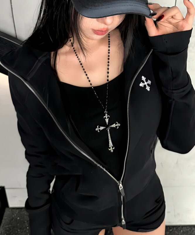 Fashion Black Metal Zircon Beads Cross Gratuated Bead Necklace