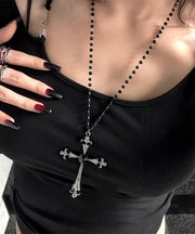 Fashion Black Metal Zircon Beads Cross Gratuated Bead Necklace