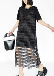 Fashion Black O Neck Cotton Two Piece Set Outfits Summer
