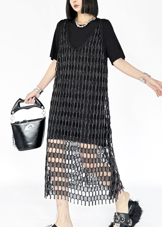 Fashion Black O Neck Cotton Two Piece Set Outfits Summer
