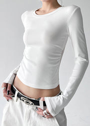 Fashion Black O Neck Lace Patchwork Cotton T Shirts Fall