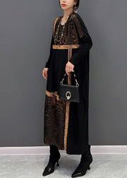 Fashion Black O-Neck Print Patchwork Maxi Dresses Fall
