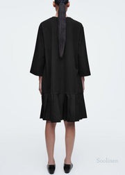 Fashion Black Oversized Patchwork Cotton Pleated Dress Bracelet Sleeve