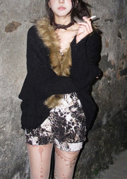 Fashion Black Oversized Patchwork Faux Fur Loose Jacket Winter