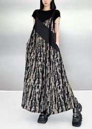 Fashion Black Oversized Patchwork Print Cotton Jumpsuits Summer
