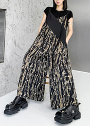Fashion Black Oversized Patchwork Print Cotton Jumpsuits Summer