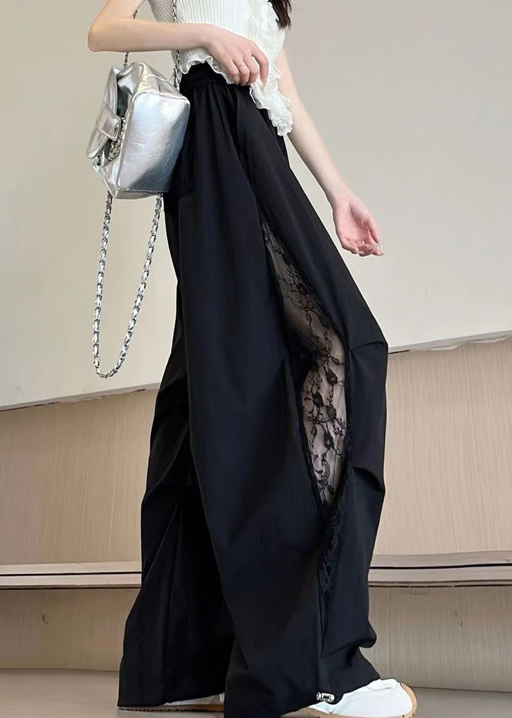 Fashion Black Oversized Patchwork Spandex Pants Fall