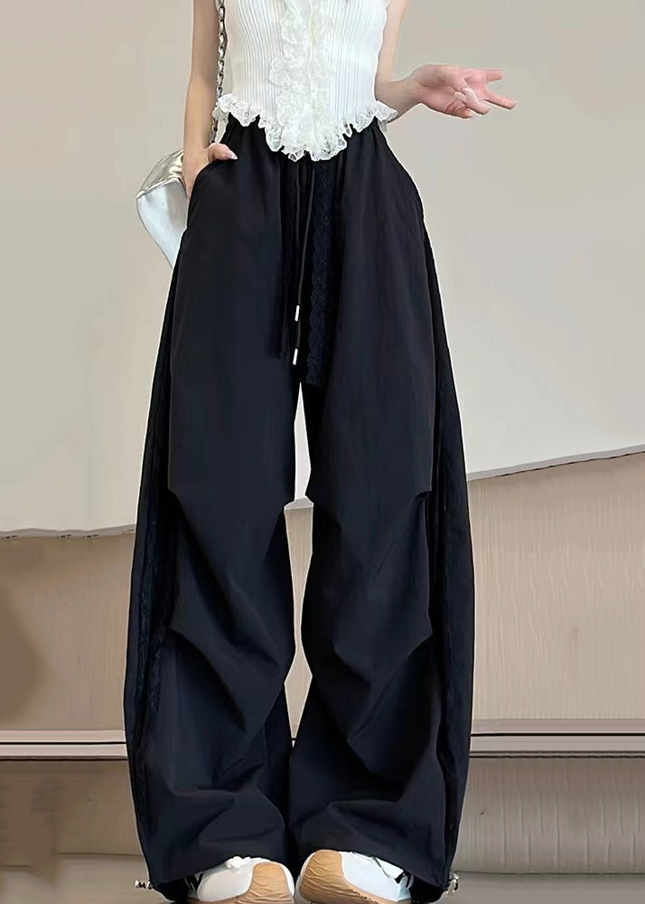 Fashion Black Oversized Patchwork Spandex Pants Fall