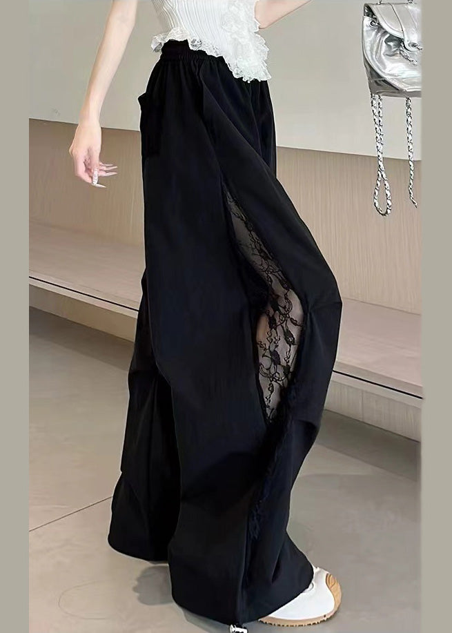 Fashion Black Oversized Patchwork Spandex Pants Fall