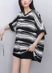 Fashion Black Oversized Striped Chiffon Tops Summer