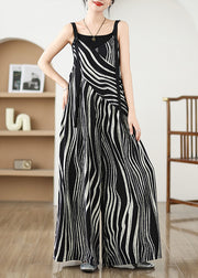 Fashion Black Oversized Striped Wide Leg Pants Jumpsuit Summer