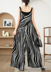 Fashion Black Oversized Striped Wide Leg Pants Jumpsuit Summer