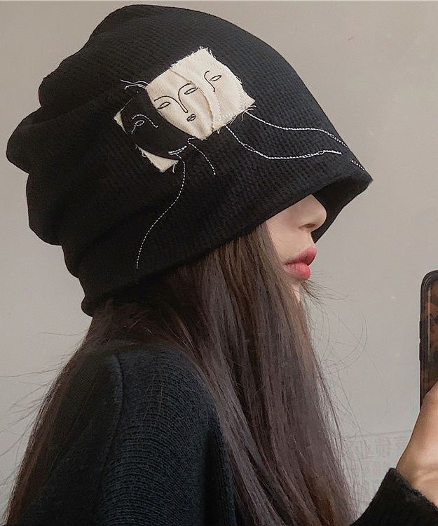 Fashion Black Patch Versatile Cotton Bonnie Hat