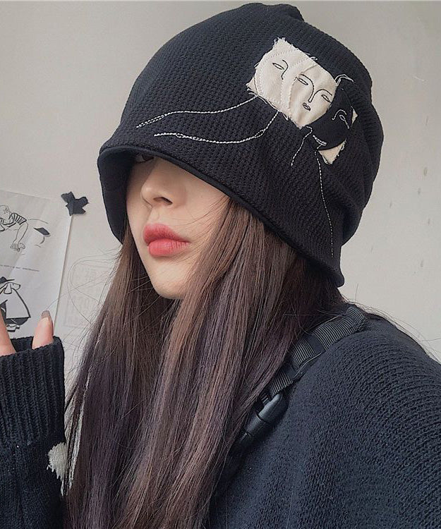 Fashion Black Patch Versatile Cotton Bonnie Hat