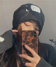 Fashion Black Patch Versatile Cotton Bonnie Hat