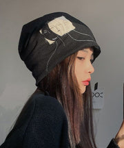 Fashion Black Patch Versatile Cotton Bonnie Hat