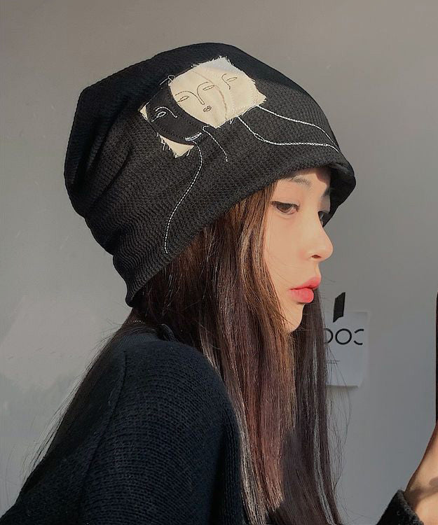 Fashion Black Patch Versatile Cotton Bonnie Hat