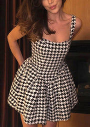 Fashion Black Plaid Cotton Spaghetti Strap Dress Dress Summer