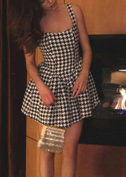 Fashion Black Plaid Cotton Spaghetti Strap Dress Dress Summer