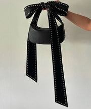 Fashion Black Rivet Bow Faux Leather Hobo Bag