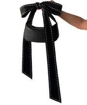 Fashion Black Rivet Bow Faux Leather Hobo Bag
