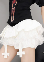 Fashion Black Ruffled Lace Patchwork Cotton Pants Skirt Summer