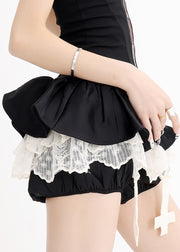 Fashion Black Ruffled Lace Patchwork Cotton Pants Skirt Summer