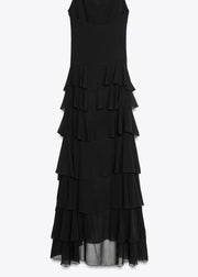 Fashion Black Ruffled Low High Design Chiffon Dresses Sleeveless