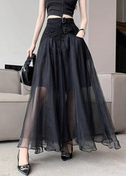 Fashion Black Sashes Pockets Tulle A Line Skirts Summer