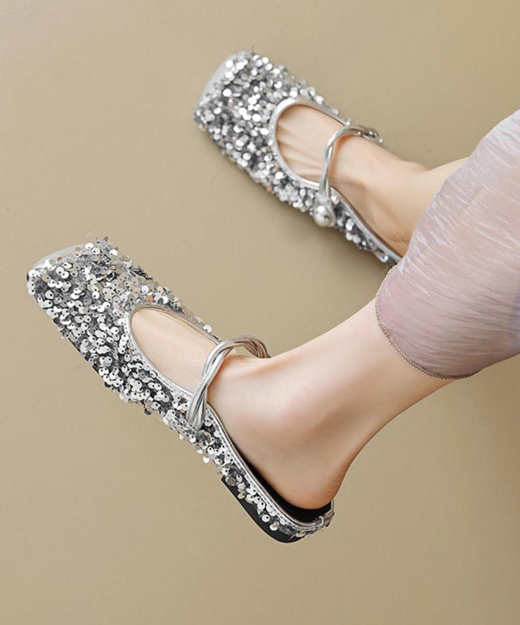 Fashion Black Sequins Buckle Strap Splicing Slide Sandals