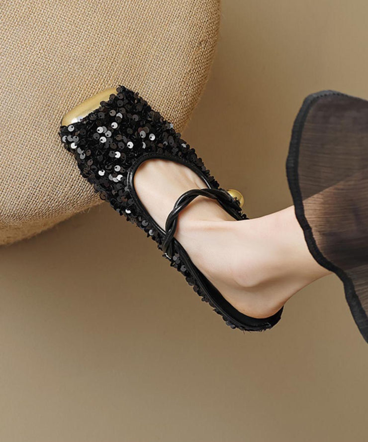 Fashion Black Sequins Buckle Strap Splicing Slide Sandals