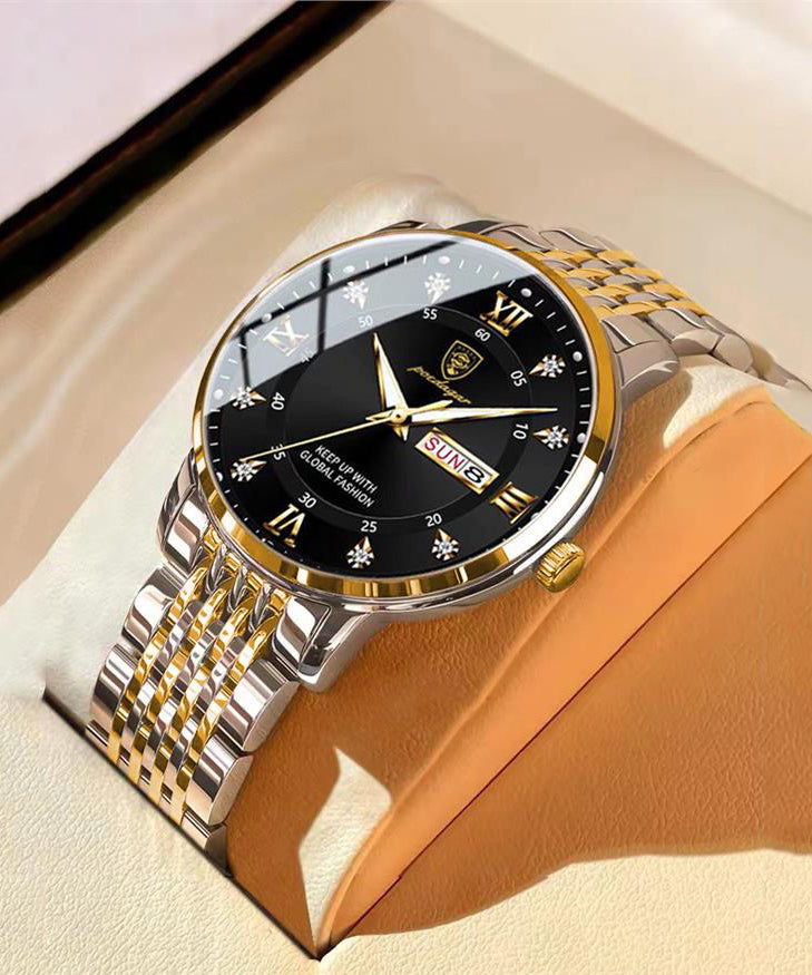 Fashion Black Stainless Steel Waterproof Noctilucent Watches