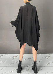Fashion Black Turtleneck Asymmetrical Patchwork Maxi Coats Batwing Sleeve
