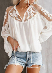 Fashion Black V Neck Floral Chiffon Tops Lantern Sleeve
