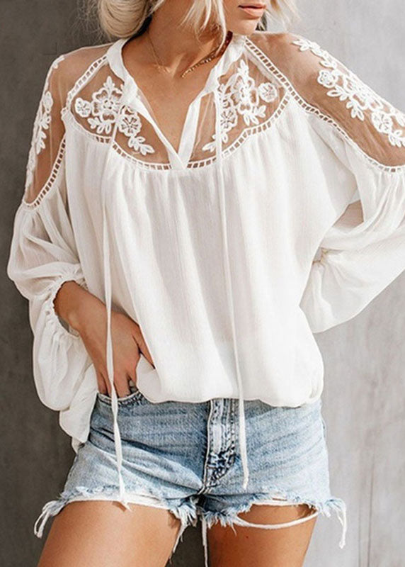 Fashion Black V Neck Floral Chiffon Tops Lantern Sleeve