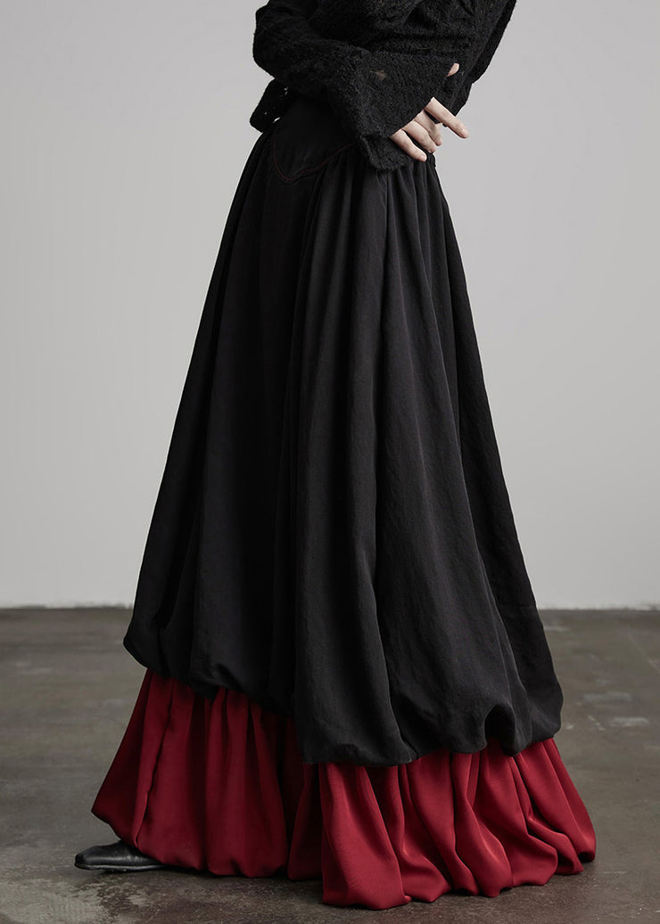 Fashion Black Wrinkled Patchwork False Two Pieces Cotton Skirts Fall