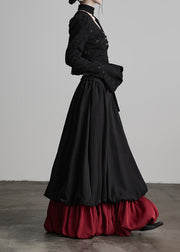 Fashion Black Wrinkled Patchwork False Two Pieces Cotton Skirts Fall