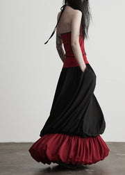 Fashion Black Wrinkled Patchwork False Two Pieces Cotton Skirts Fall