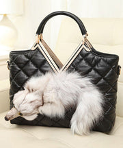 Fashion Black Zircon Fox Toe Calf Leather Tote Handbag