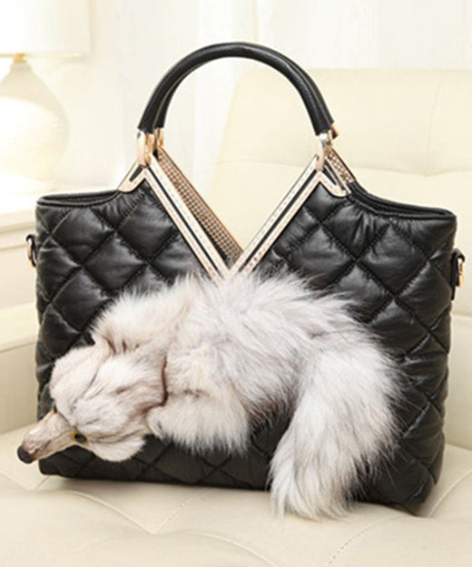 Fashion Black Zircon Fox Toe Calf Leather Tote Handbag