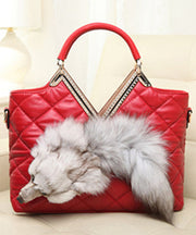 Fashion Black Zircon Fox Toe Calf Leather Tote Handbag
