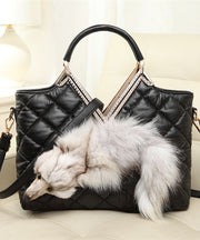 Fashion Black Zircon Fox Toe Calf Leather Tote Handbag