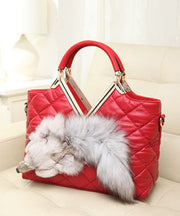 Fashion Black Zircon Fox Toe Calf Leather Tote Handbag