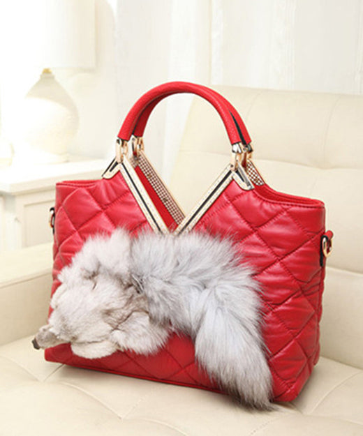 Fashion Black Zircon Fox Toe Calf Leather Tote Handbag